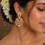 Gold plated cz ruby emerald stone pearl drop chandbali earrings for women south indian bridal wedding & festive