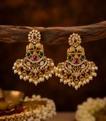 South indian gold chandbali earrings for women cz stone & pearl drop earrings   bridal wedding festive ethnic
