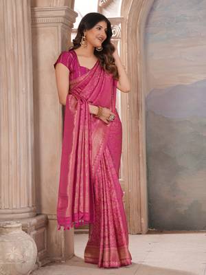 pink woven kanjivaram soft silk saree designer pallu saree with blouse 2