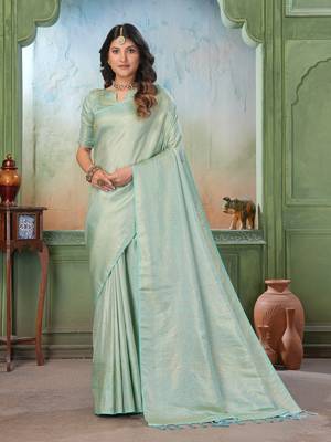 light green woven kanjivaram soft silk saree designer pallu saree with blouse 1