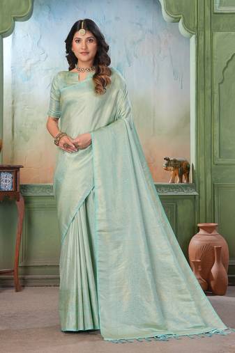 light green woven kanjivaram soft silk saree designer pallu saree with blouse