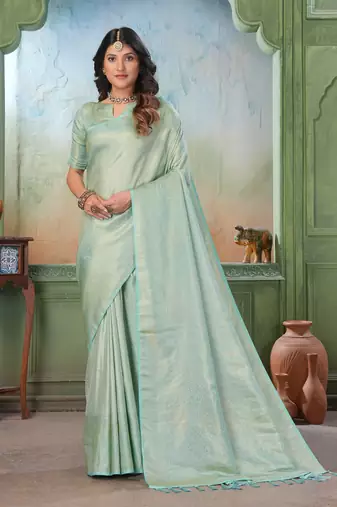 light green woven kanjivaram soft silk saree designer pallu saree with blouse