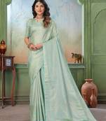 light green woven kanjivaram soft silk saree designer pallu saree with blouse