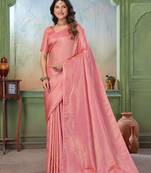 peach woven kanjivaram soft silk saree designer pallu saree with blouse