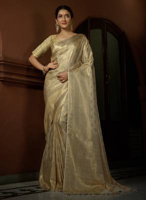 offwhite woven pure silk blend designer pallu saree with blouse 1