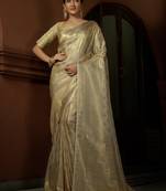 offwhite woven pure silk blend designer pallu saree with blouse