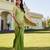 pista green woven pure georgette designer pallu saree with blouse