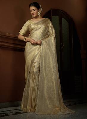 offwhite woven pure silk blend designer pallu saree with blouse 5