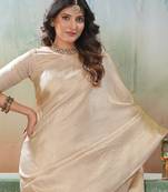 cream woven kanjivaram soft silk saree designer pallu saree with blouse