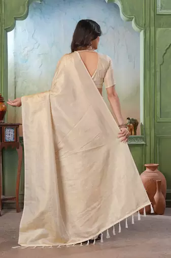 cream woven kanjivaram soft silk saree designer pallu saree with blouse