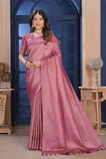 pink woven pure silk blend designer pallu saree with blouse