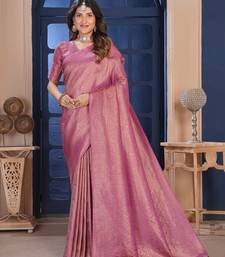 pink woven pure silk blend designer pallu saree with blouse