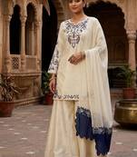 Cream crape silk blend kurta palazzo set with dupatta