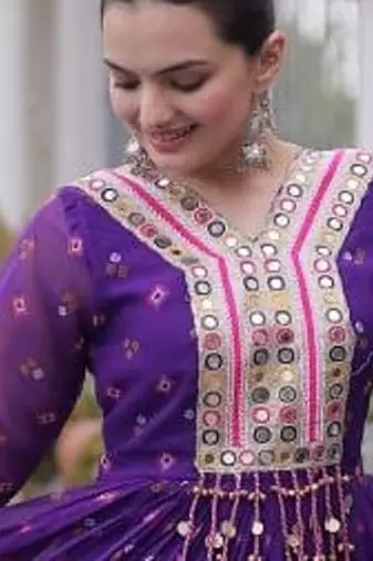 Navratri special purple georgette gown for women's