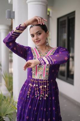 Navratri special purple georgette gown for women's 3