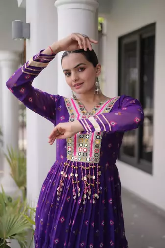 Navratri special purple georgette gown for women's