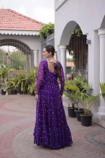 Navratri special purple georgette gown for women's