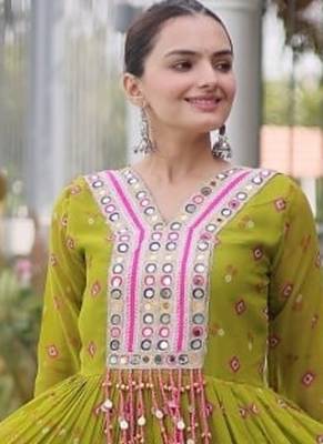 Navratri special mehendigreen georgette gown for women's 2