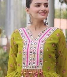 Navratri special mehendigreen georgette gown for women's