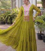 Navratri special mehendigreen georgette gown for women's