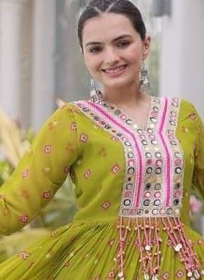 Navratri special mehendigreen georgette gown for women's 4