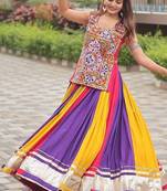NAVRATRI  PINK BLUE YELLOW  COTTON LACE WORK Lehenga choli