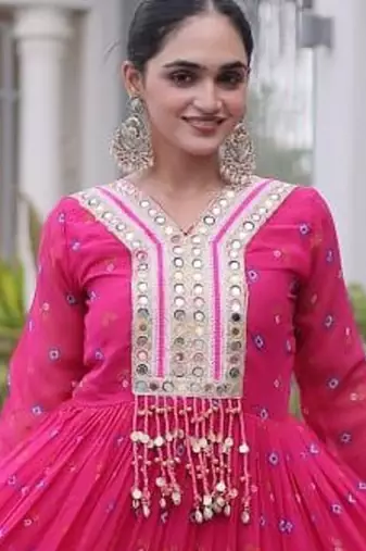 Navratri special pink georgette gown for women's