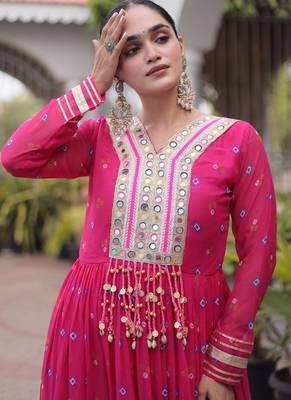 Navratri special pink georgette gown for women's 3