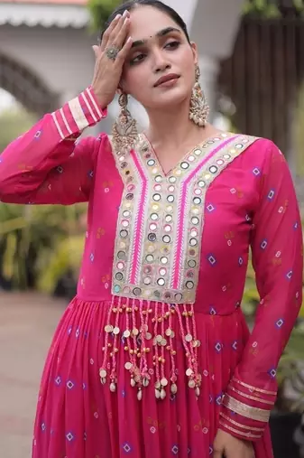 Navratri special pink georgette gown for women's