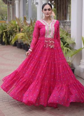 Navratri special pink georgette gown for women's 1
