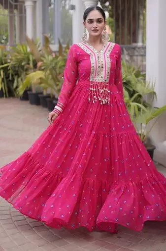 Navratri special pink georgette gown for women's