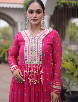 Navratri special pink georgette gown for women's 4
