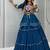 NAVRATRI WEAR BLUE COLOR COTTON RIBBON LACE WORK FLAIRED FREE SIZE UP TO 44 LEHENGA CHOLI KOTI FULL STITCHED.