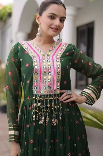 Navratri special green georgette gown for women's