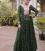 Navratri special green georgette gown for women's