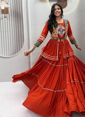 NAVRATRI  FENTA  COTTON RIBBON LACE WORK FLAIRED Lehenga choli 1