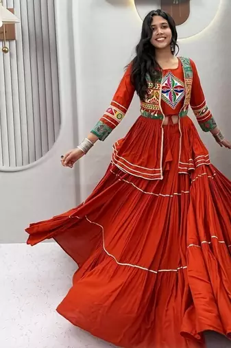 NAVRATRI  FENTA  COTTON RIBBON LACE WORK FLAIRED Lehenga choli
