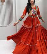 NAVRATRI  FENTA  COTTON RIBBON LACE WORK FLAIRED Lehenga choli