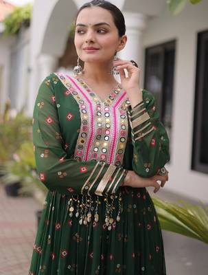 Navratri special green georgette gown for women's 4