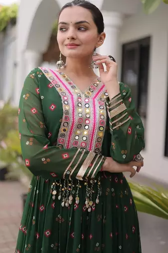 Navratri special green georgette gown for women's