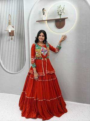 NAVRATRI  FENTA  COTTON RIBBON LACE WORK FLAIRED Lehenga choli 2
