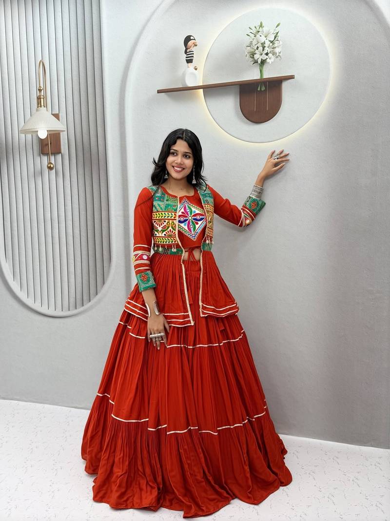 NAVRATRI  FENTA  COTTON RIBBON LACE WORK FLAIRED Lehenga choli