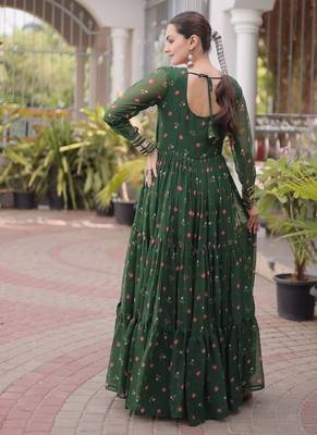 Navratri special green georgette gown for women's 5