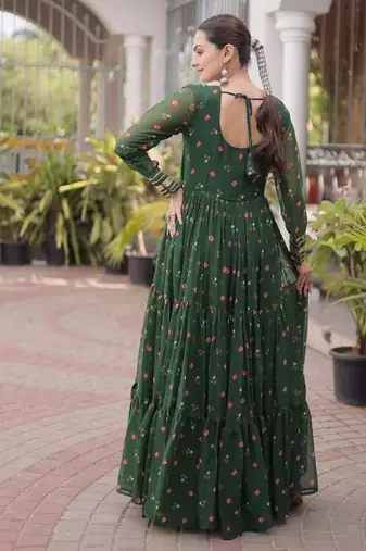 Navratri special green georgette gown for women's