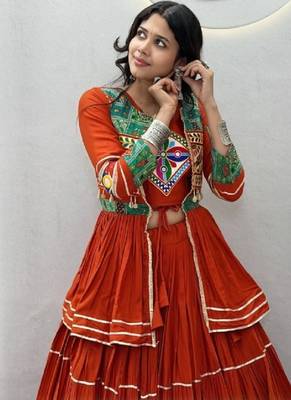 NAVRATRI  FENTA  COTTON RIBBON LACE WORK FLAIRED Lehenga choli 3