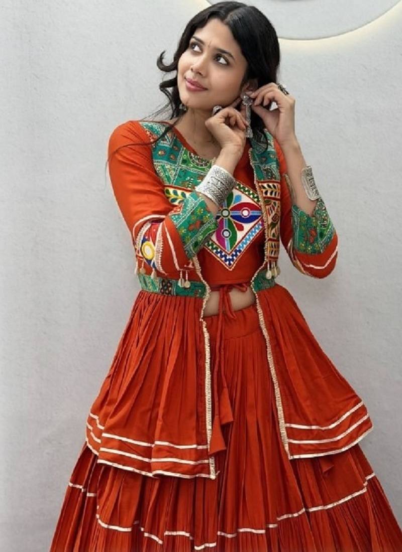 NAVRATRI  FENTA  COTTON RIBBON LACE WORK FLAIRED Lehenga choli