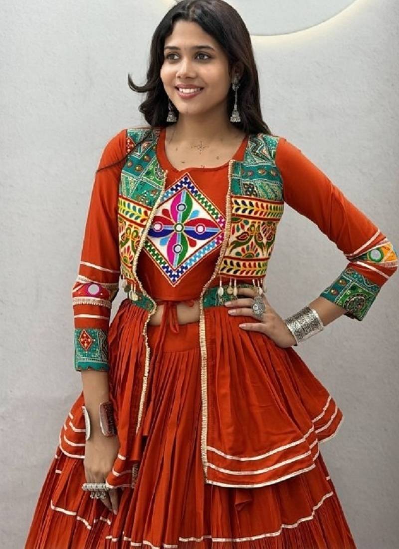 NAVRATRI  FENTA  COTTON RIBBON LACE WORK FLAIRED Lehenga choli