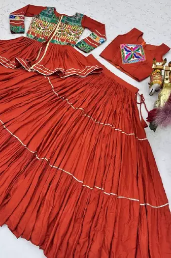 NAVRATRI  FENTA  COTTON RIBBON LACE WORK FLAIRED Lehenga choli