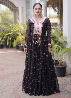Navratri special black georgette gown for women's 1