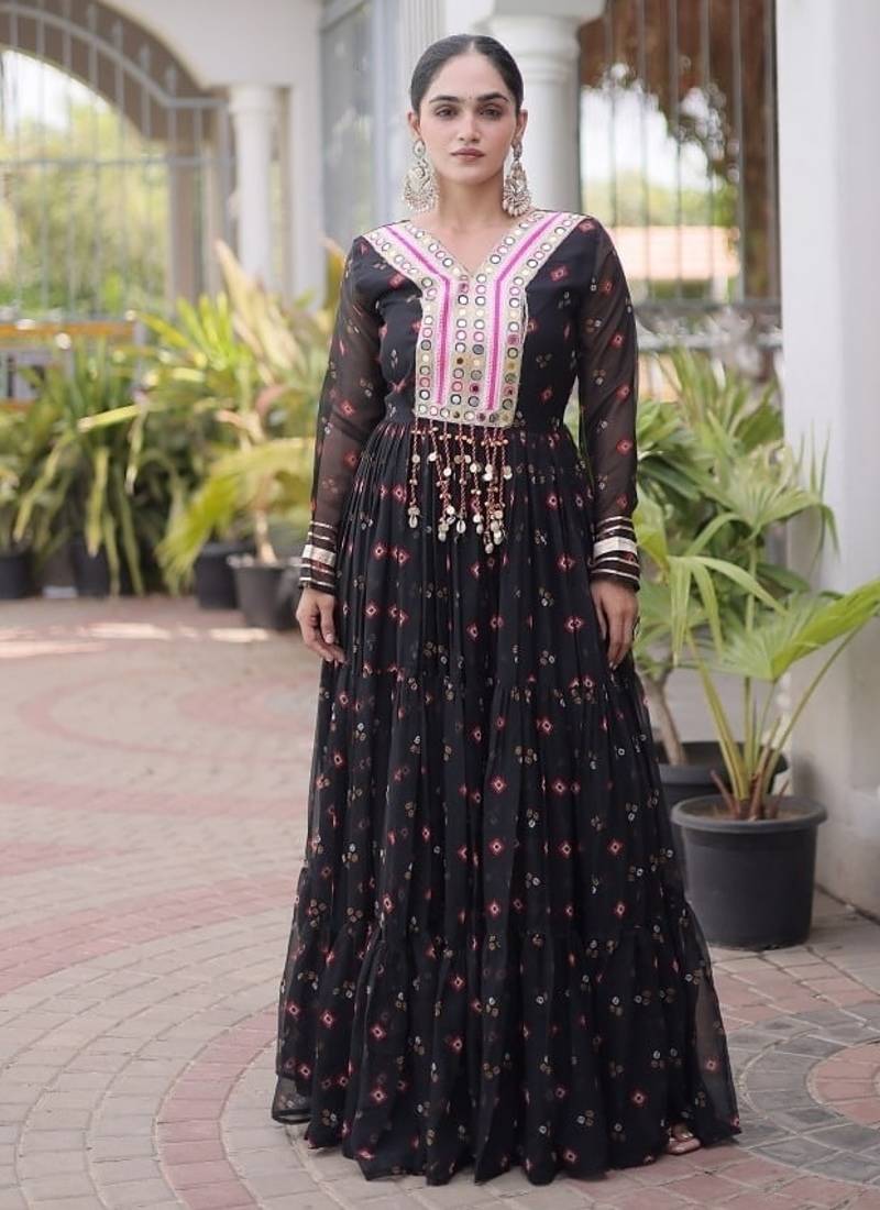 Navratri special black georgette gown for women's